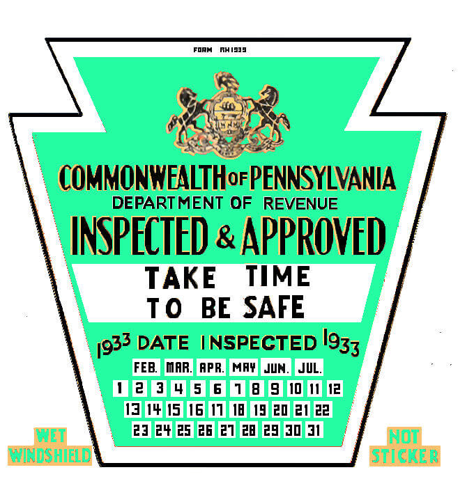 1933 Early Pennsylvania Inspection Sticker